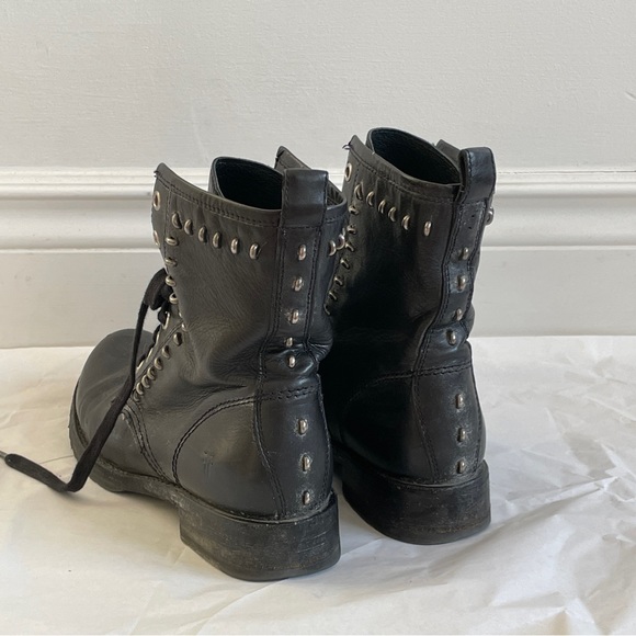 Frye distressed black leather ankle boots with studs accent. - Picture 3 of 6
